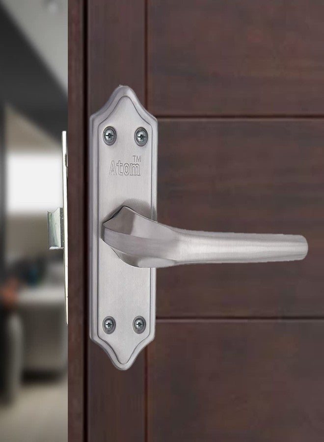 Atom Stainless Steel Bathroom Door Lock, Mortise Door Handle with Baby Latch Lock, Silver Satin Finish, Keyless, Bathroom Lockset for Door, Balcony Toilet Washroom, Skala-Bl - Image 1